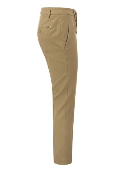 Dondup Carmen - Slim Gabardine Lyocell Trousers In Beige