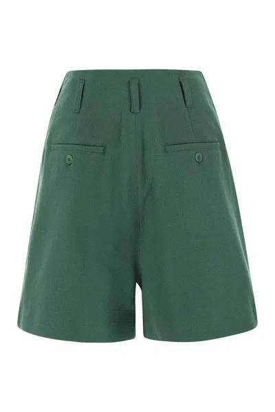 Weekend Max Mara Pandoro - Cotton Bermuda Shorts With Darts In Green