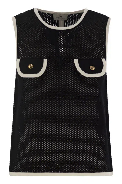 Elisabetta Franchi Sleeveless Mesh Top In Black/butter