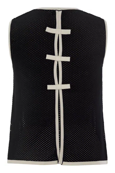 Elisabetta Franchi Sleeveless Mesh Top In Black/butter