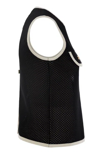 Elisabetta Franchi Sleeveless Mesh Top In Black/butter