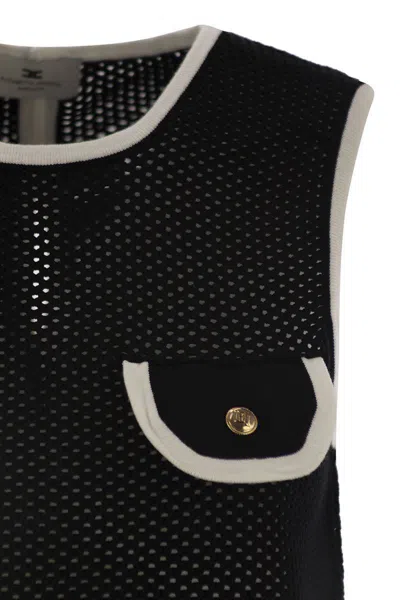 Elisabetta Franchi Sleeveless Mesh Top In Black/butter