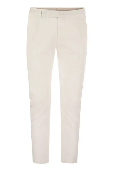Pt Torino Refined Cotton Twill White Trousers With Detailing In White