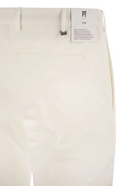 Pt Torino Refined Cotton Twill White Trousers With Detailing In White