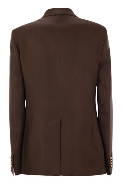 Tagliatore Double-breasted Brown Jacket In Linen Women In Brown