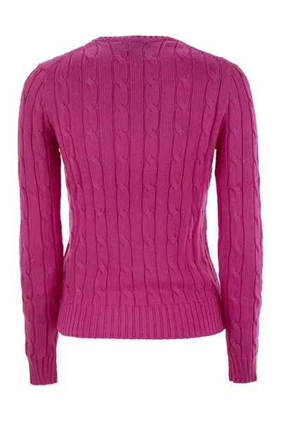 Polo Ralph Lauren Cable Knit Sweater With Round Neckline And Long Sleeves In Purple