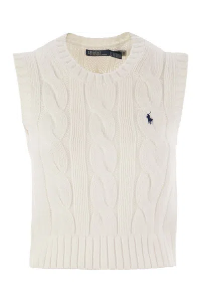 Shop Polo Ralph Lauren Plaited Cotton Short Waistcoat In White