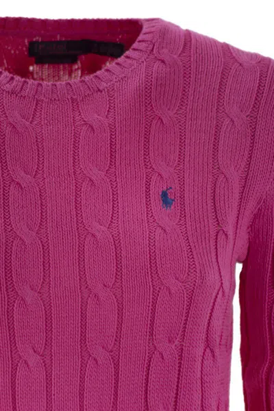 Polo Ralph Lauren Cable Knit Sweater With Round Neckline And Long Sleeves In Purple
