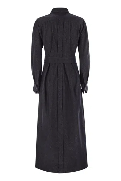 Max Mara Go Belted Waist Midi Dress With Long Sleeves In Night Blue