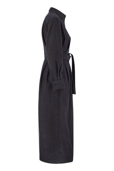 Max Mara Go Belted Waist Midi Dress With Long Sleeves In Night Blue