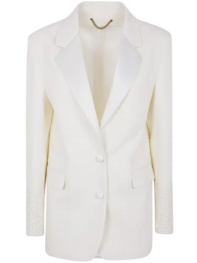 Golden Goose Journey W`s Single Breasted Over Jacket Viscose Wool Crepe W Satin Lapel & Beads Embroidery In White