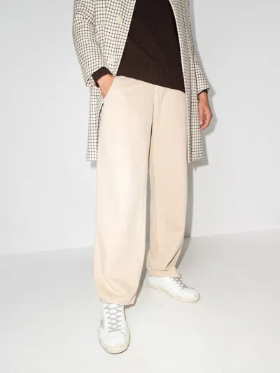 Golden Goose Super-star Sneakers With Ice-gray Suede Star And Light Brown Heel Tab Shoes In White