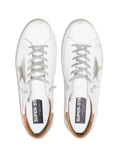Golden Goose Super-star Sneakers With Ice-gray Suede Star And Light Brown Heel Tab Shoes In White