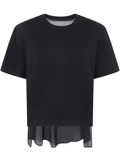 Sacai Nylon Twill Mix Cotton Jersey T-shirt Clothing In Black