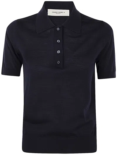 Golden Goose Polo Knit Short Sleeves In Merino Wool Clothing In Blue