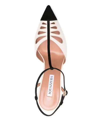 Aquazzura Camille 105 Suede-trimmed Cutout Leather Point-toe Pumps In White