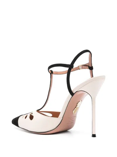 Aquazzura Camille 105 Suede-trimmed Cutout Leather Point-toe Pumps In White