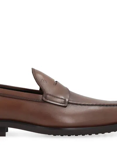Tod's Loafers In Brown Antique-effect Leather In Brown