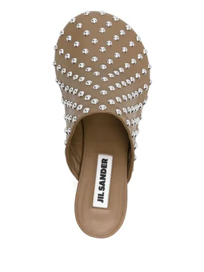 Jil Sander Studded Mule With 50mm Kitten Heel In Green