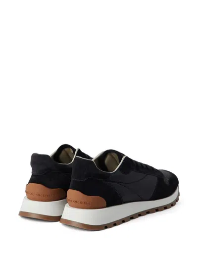 Brunello Cucinelli Suede And Leather Sneakers With Cushioned Sole In Black