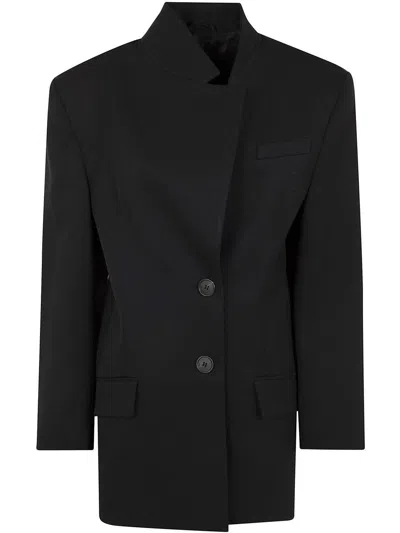 Attico Gabardine Single Breasted Blazer In Black
