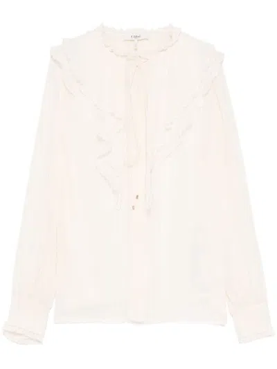 Chloé Lace-trimmed Ruffled Silk Blouse In White