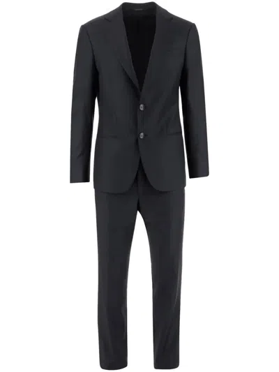 Giorgio Armani Manhattan Line Pinstriped Virgin-wool Single-breasted Suit In Blue