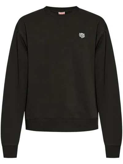 Kenzo Cotton Sweatshirt With Happy Tiger Patch In Black