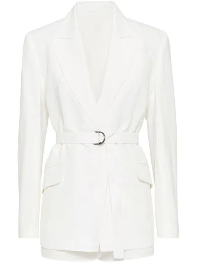 Brunello Cucinelli Women Linen Jacket With Belt And Precious Details In White