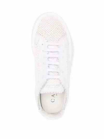 Casadei White Platform Sneakers Interwoven Design In Polyurethane Woman In White