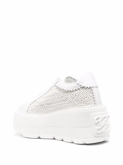 Casadei White Platform Sneakers Interwoven Design In Polyurethane Woman In White