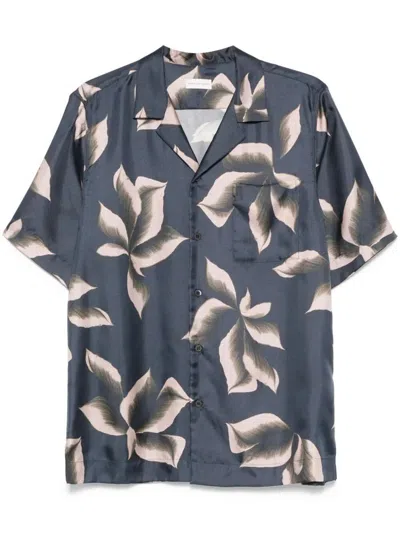 Dries Van Noten Silk Shirt With Floral Pattern And Camp Collar In Blue
