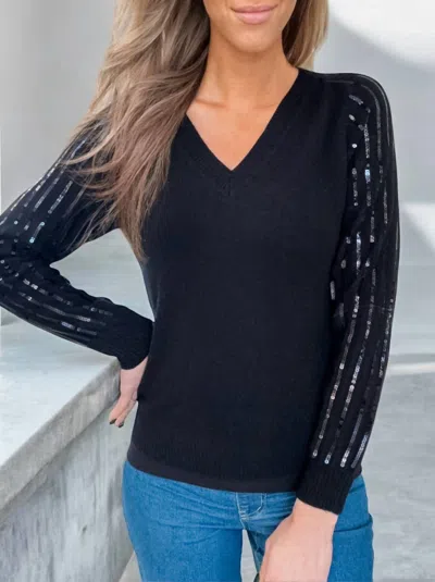 Minnie Rose Cashmere Sequin Top In Black In Black