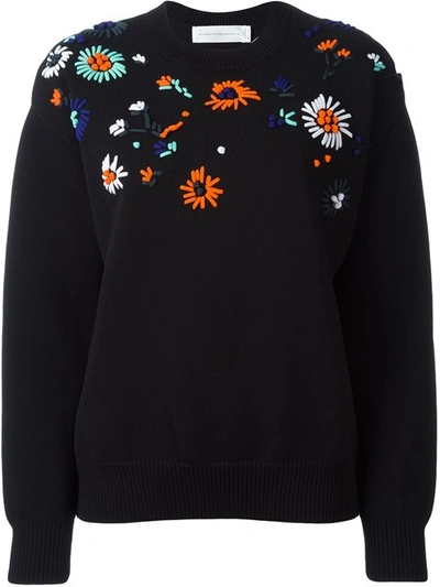 Victoria Victoria Beckham Flower Embroidered Sweater In Black
