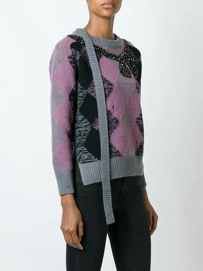 Shop Marc Jacobs Embellished Argyle Jumper In Pink