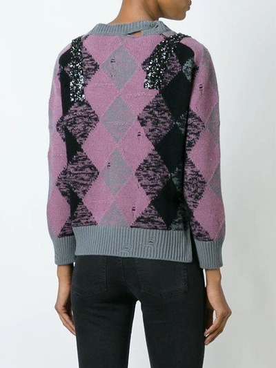 Shop Marc Jacobs Embellished Argyle Jumper In Pink