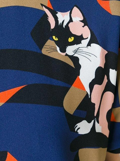 Shop Msgm Cat Print Shift Dress In Multicolour