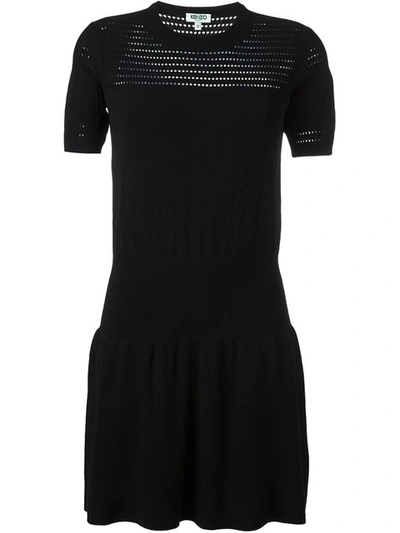 Kenzo Short-sleeve Scalloped Fit-and-flare Dress, Black