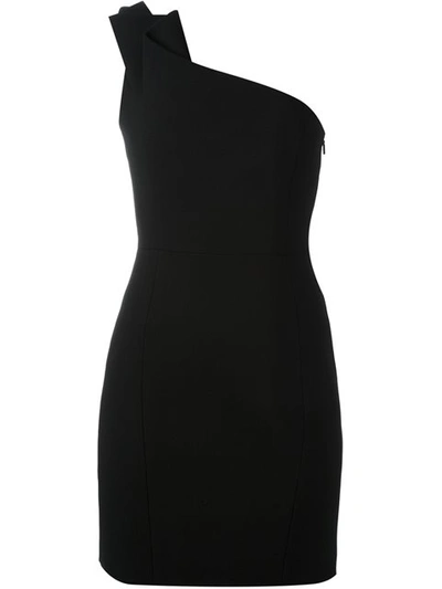 Saint Laurent One Shoulder Double Wool Sable Dress, Black