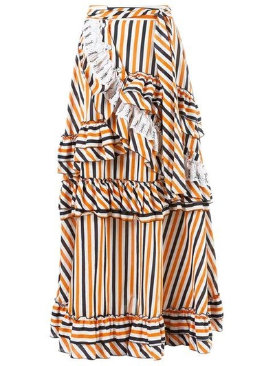 Shop Isabela Capeto Stripe Ruffled Skirt In Multicolour