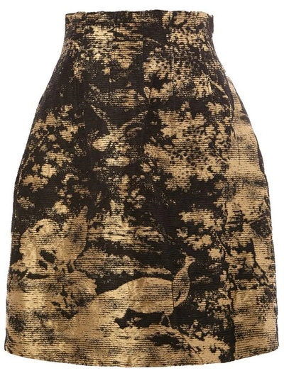 Oscar De La Renta Metallic Jacquard A-line Skirt In Gold