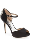 Badgley Mischka Dawn Embellished Satin Ankle Strap High-heel Pumps In Black Satin