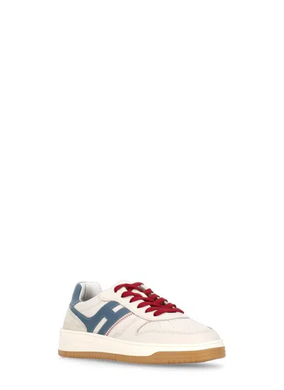 Hogan Panel Stitched Sneakers Perforated Toebox In White/red/light Blue