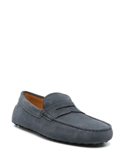 Tod's Bisquit Leather Moccasin With Rubber Sole In Blue