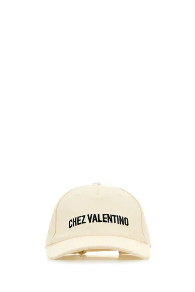 Valentino Garavani Ivory Cotton Baseball Cap With Adjustable Embroidered Logo In White