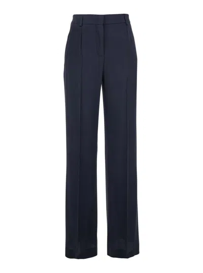 Alberta Ferretti Black Pants With High Waist And Belt Loops In Silk Blend Woman In Blue