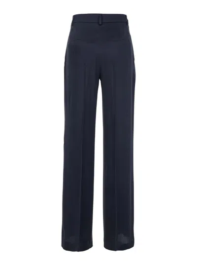 Alberta Ferretti Black Pants With High Waist And Belt Loops In Silk Blend Woman In Blue