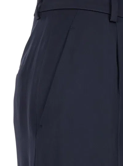Alberta Ferretti Black Pants With High Waist And Belt Loops In Silk Blend Woman In Blue