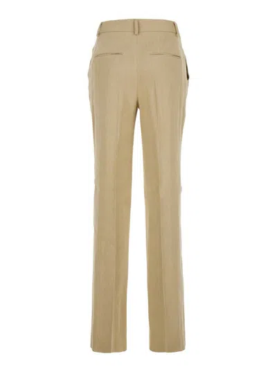 Alberta Ferretti Beige Pants With High Waist And Belt Loops In Linen Blend Stretch Woman In Beige