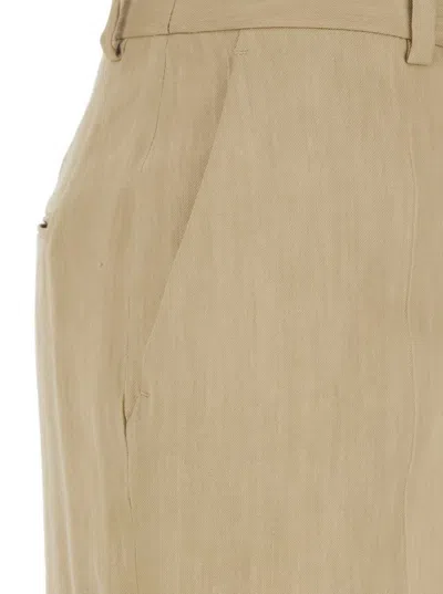 Alberta Ferretti Beige Pants With High Waist And Belt Loops In Linen Blend Stretch Woman In Beige